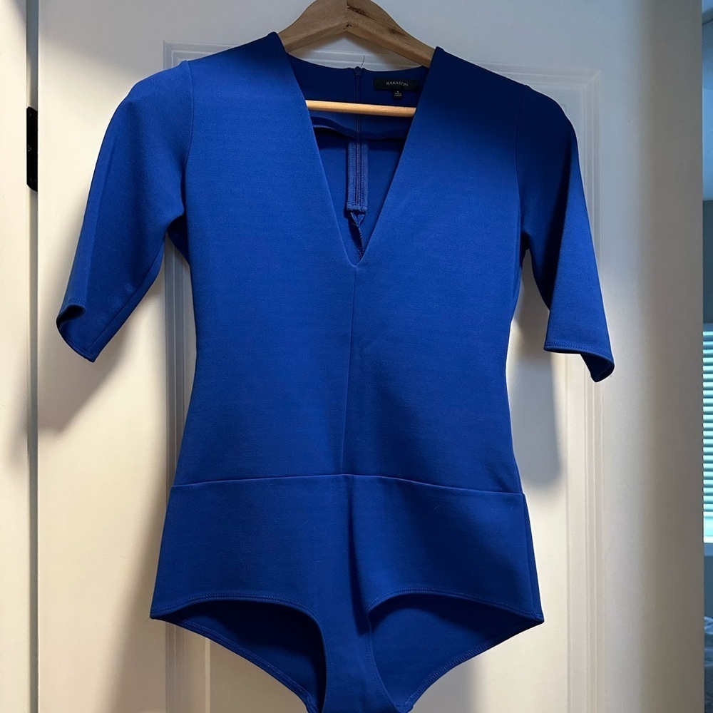 Aritzia Babaton Royal Blue V-Neck bodysuit